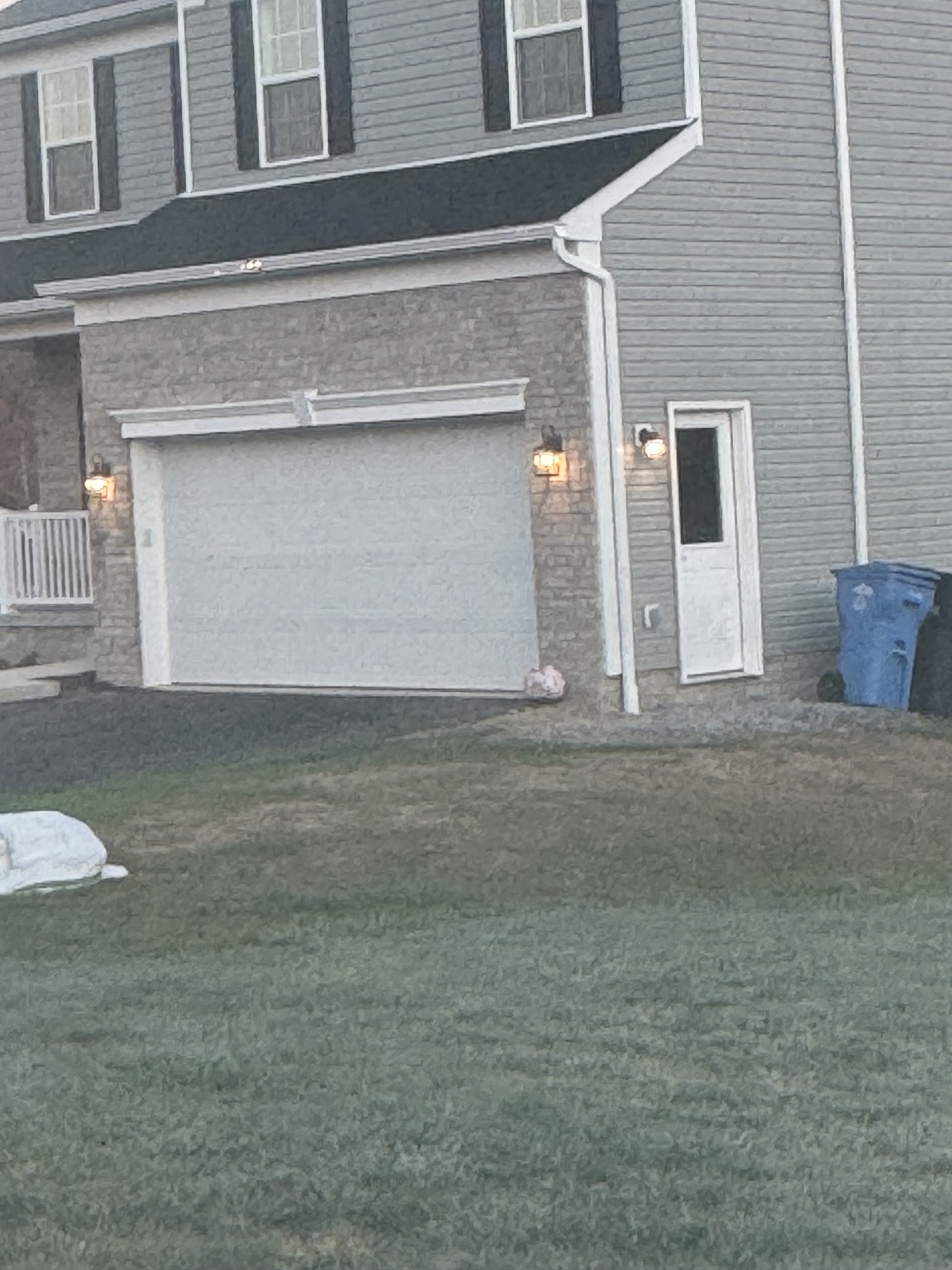 Before: light-colored garage door and side door